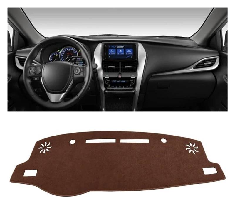 Auto Armaturenbrett Abdeckmatte Für Toyota Für Vios 2019 2020 2021 2022 2023 Auto Dashboard Abdeckung Dash Matte Sonnenschutz Nicht-Slip Pad Zubehör(B LHD Brown) von Eejghfwq