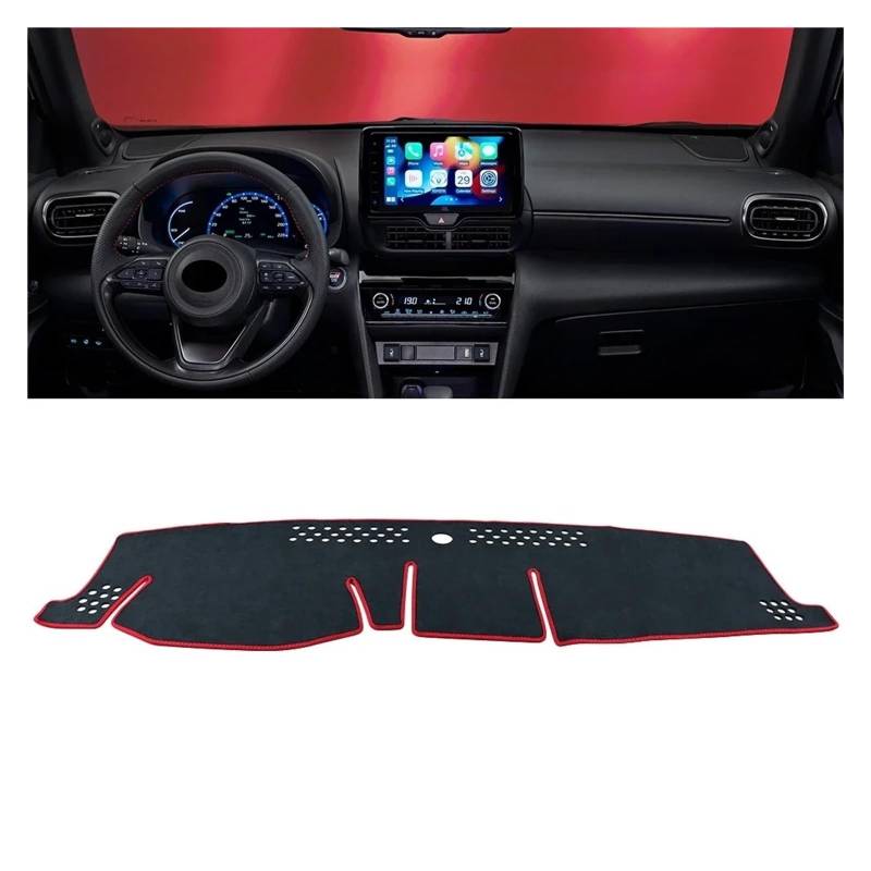 Auto Armaturenbrett Abdeckmatte Für Toyota Für Yaris Für Cross XP210 2020 2021 2022 2023 2024 Auto Dashboard Abdeckung Dash Matte Sonnenschutz Nicht-Slip Pad Zubehör(LHD Black Red) von Eejghfwq