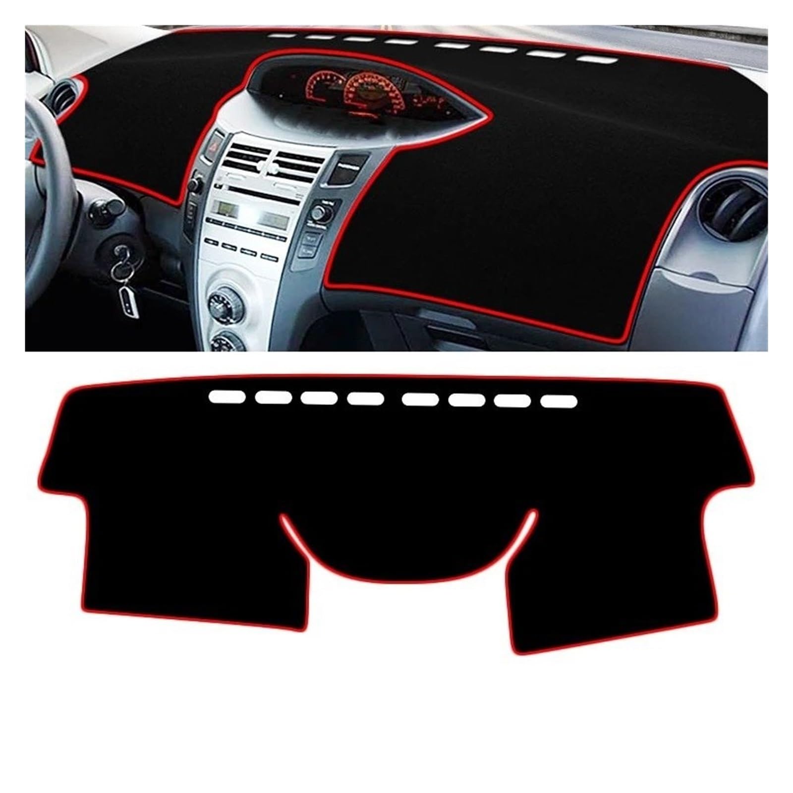 Auto Armaturenbrett Abdeckmatte Für Toyota Für Yaris Für Vitz 2006 2007 2008 2009 2010 2011 Auto Dashboard Abdeckung Dash Matte Sonnenschutz Nicht-Slip Pad Zubehör(A Red Side LHD) von Eejghfwq