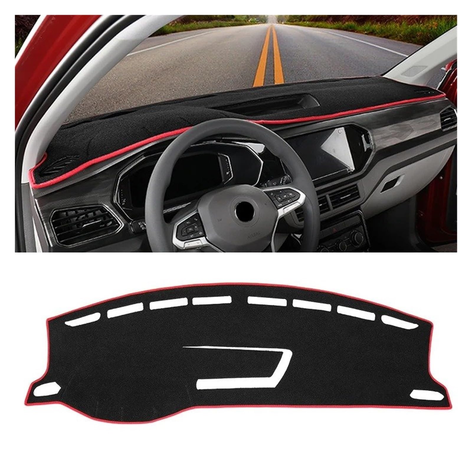 Auto Armaturenbrett Abdeckmatte Für VW Für T-Kreuz Für TCross 2018-2023 Auto Dashboard Abdeckung Matte Sonnenschutz Pad Instrument Panel Teppiche Anti-Uv Zubehör(LHD Red Side) von Eejghfwq