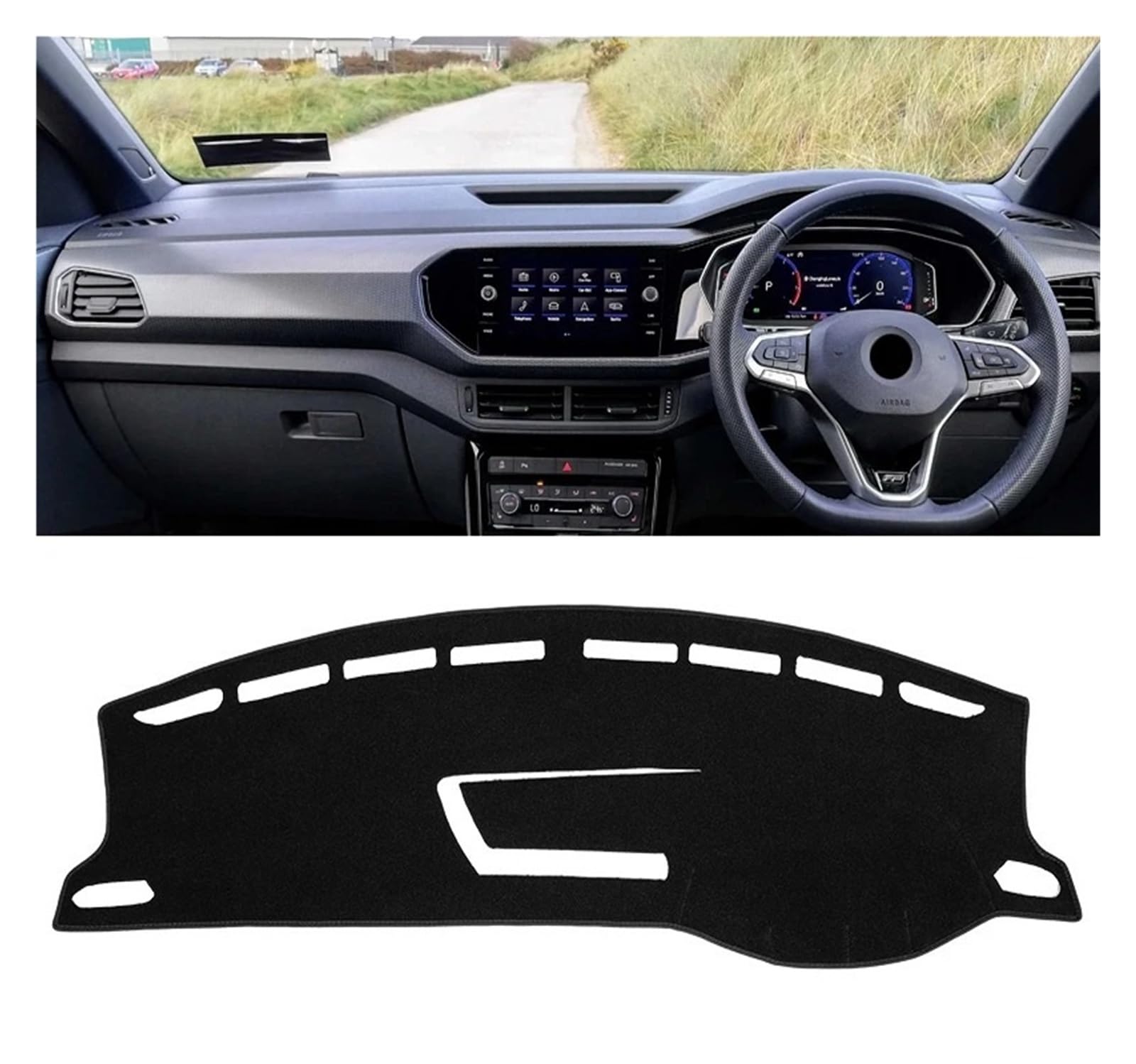 Auto Armaturenbrett Abdeckmatte Für VW Für T-Kreuz Für TCross 2018-2023 Auto Dashboard Abdeckung Matte Sonnenschutz Pad Instrument Panel Teppiche Anti-Uv Zubehör(RHD Black Side) von Eejghfwq