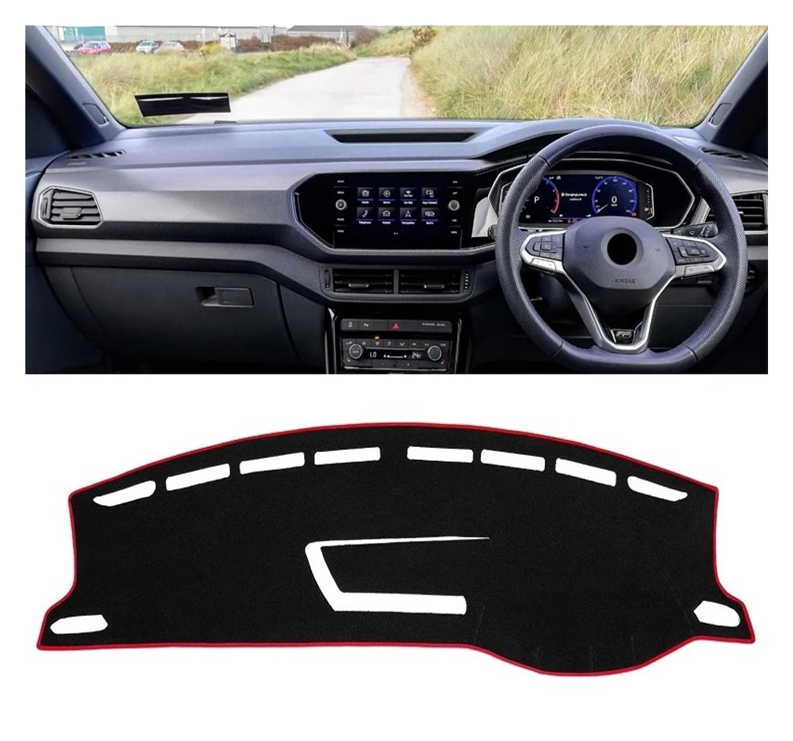 Auto Armaturenbrett Abdeckmatte Für VW Für T-Kreuz Für TCross 2018-2023 Auto Dashboard Abdeckung Matte Sonnenschutz Pad Instrument Panel Teppiche Anti-Uv Zubehör(RHD Red Side) von Eejghfwq