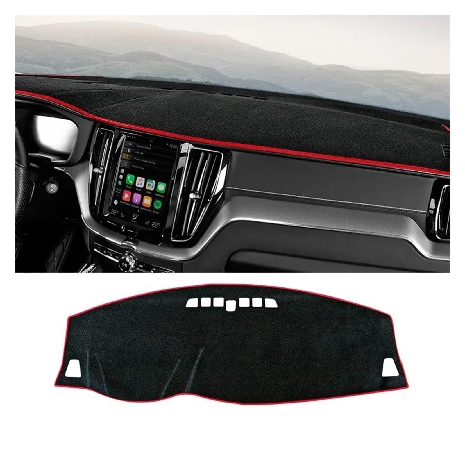 Auto Armaturenbrett Abdeckmatte Für Volvo Für XC60 2022 LHD Auto Dashboard Abdeckung Staubdicht Sonnenschutz Instrument Plattform Teppich Matten Innen Zubehör(A Red Edge) von Eejghfwq