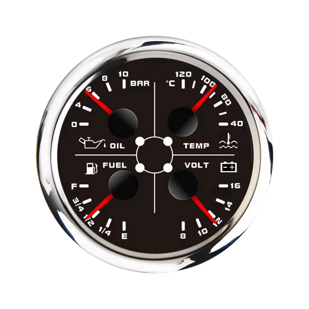 Eeuye 85 mm 4-in-1 Multifunktionsmessgerät mit 0-190 Ohm/240-33 Ohm Tankanzeige Wassertemperatur Ölpresse Voltmeter A von Eeuye