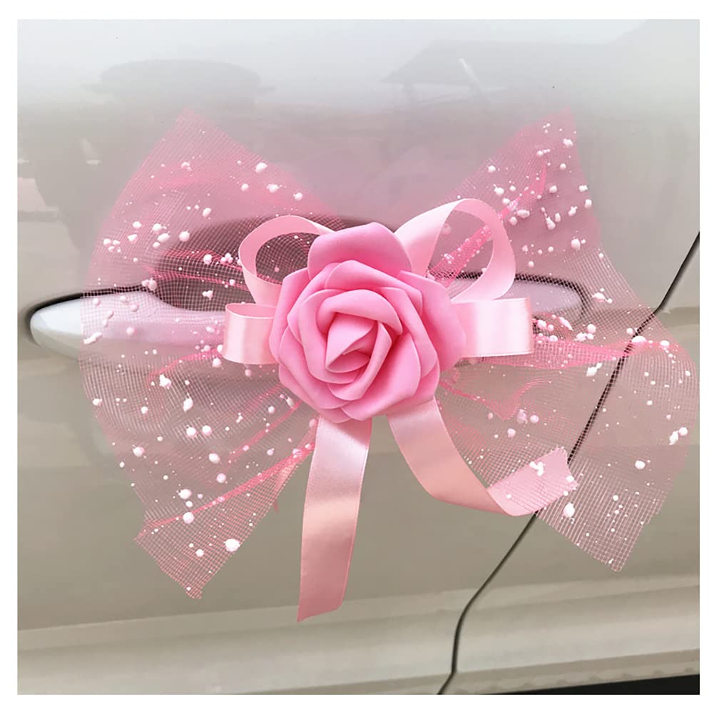 Egurs Autoschmuck Hochzeit Blumen Schleife Autoschleife Wedding Party Car Auto-schmuck Dekoration Hochzeitsauto Rückspiegel Türgriff Blumenschmuck groß Schleife Hochzeitsschmuck Rosa 4 Stück von Egurs