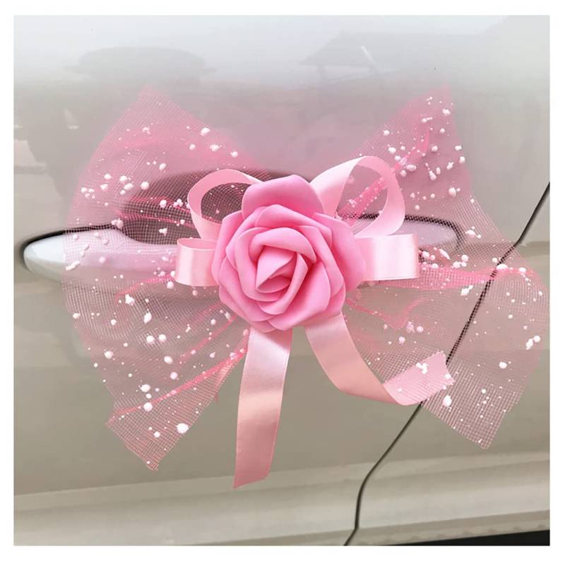 Egurs Autoschmuck Hochzeit Blumen Schleife Autoschleife Wedding Party Car Auto-schmuck Dekoration Hochzeitsauto Rückspiegel Türgriff Blumenschmuck groß Schleife Hochzeitsschmuck Rosa 4 Stück von Egurs