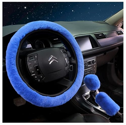 Egurs Lenkradbezug Plüsch 3er-Set Winter Warm Lenkradabdeckung Universal Plüsch Lenkradhülle Auto Bequem Handbremse Schaltabdeckung Und Lenkradschoner Blau von Egurs