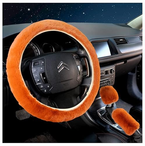 Egurs Lenkradbezug Plüsch 3er-Set Winter Warm Lenkradabdeckung Universal Plüsch Lenkradhülle Auto Bequem Handbremse Schaltabdeckung Und Lenkradschoner Orange von Egurs