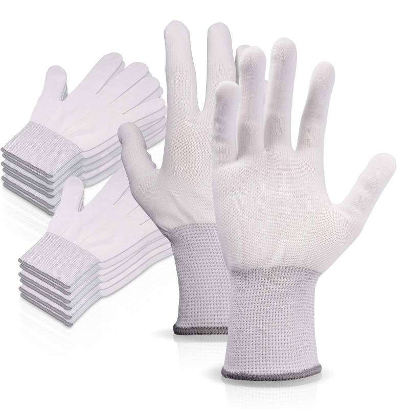 EHDIS 6 Paar Nylon Weiß Arbeitshandschuhe Stretchy Vollfinger Arbeitshandschuhe Antistatische Anti-Rutsch Handschuhe zum Waschen, Autopflege, Haushalt Reinigung Keeper von EHDIS