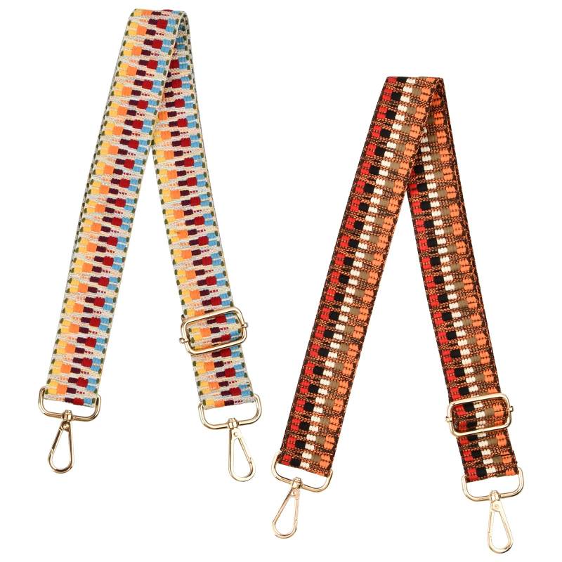 2 Stück Breiter Schultergurt, Boho Verstellbar Schultergurt, Taschengurt für Damen & Herren, Verstellbarer 80-130 cm Taschenriemen aus Polyesterstoff, mit Karabiner für DIY Zubehör Taschengurt von Ehuihuan