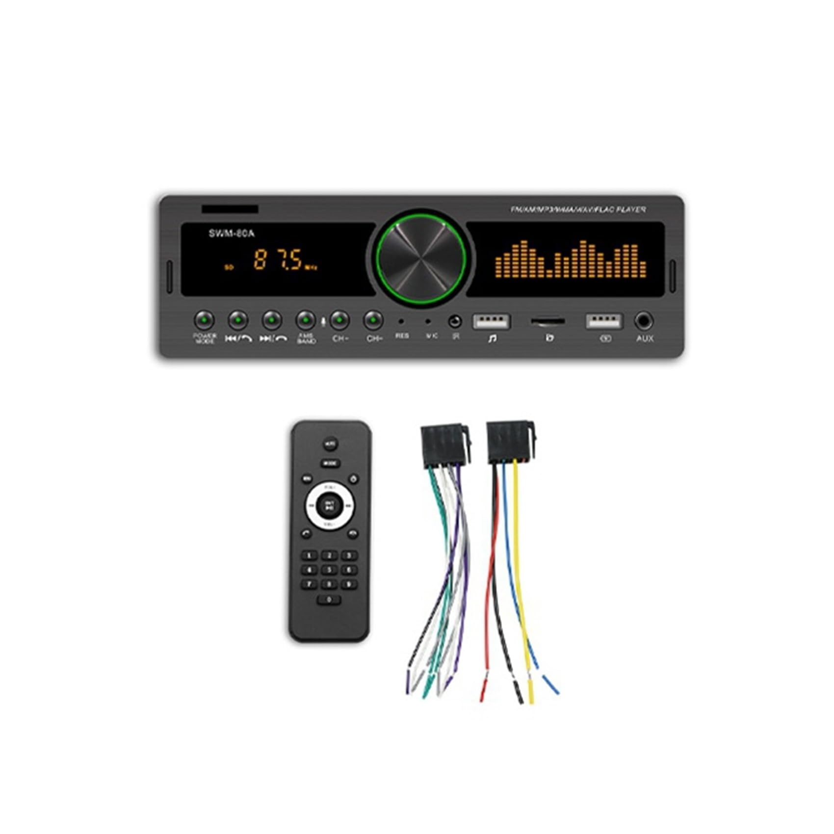 Eighosee 4-Kanal-60-W-Bluetooth-Autoradio, Multifunktions-Plug-In-U-Disk-Autoradio mit Mehrfarbenfunktion für das Auto von Eighosee