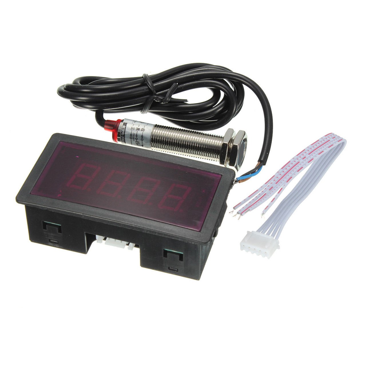 Eighosee LED 4 Digitaler Tachometer RPM Geschwindigkeitsmesser Rot + NPN Hall Proximity Sensor Schalter von Eighosee