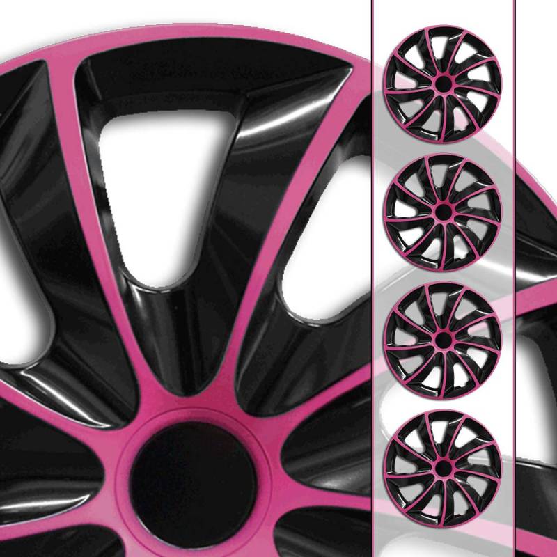 Eight Tec Handelsagentur (Farbe und Größe wählbar!) 16 Zoll Radkappen Quad (Schwarz-Pink) passend für Fast alle Fahrzeugtypen (universell) von Eight Tec Handelsagentur