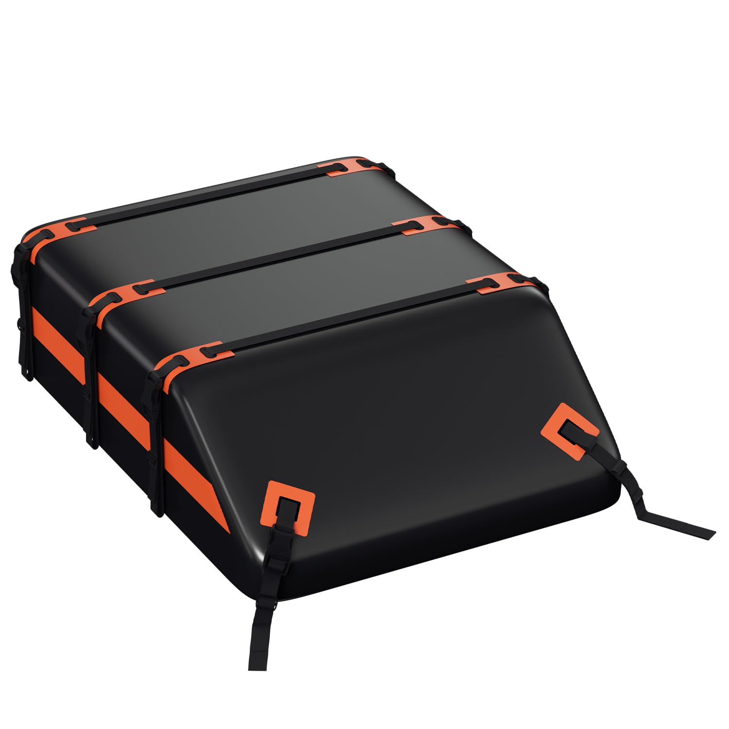 Eikuavons Dachbox Auto 595L Faltbare Wasserdicht 21 Kubikfuß mit Aufbewahrungstasche, Antirutschmatte, Zahlenschloss, Haken für mit/ohne Dachträger Autos 700D PVC Schwarz-Orange von Eikuavons