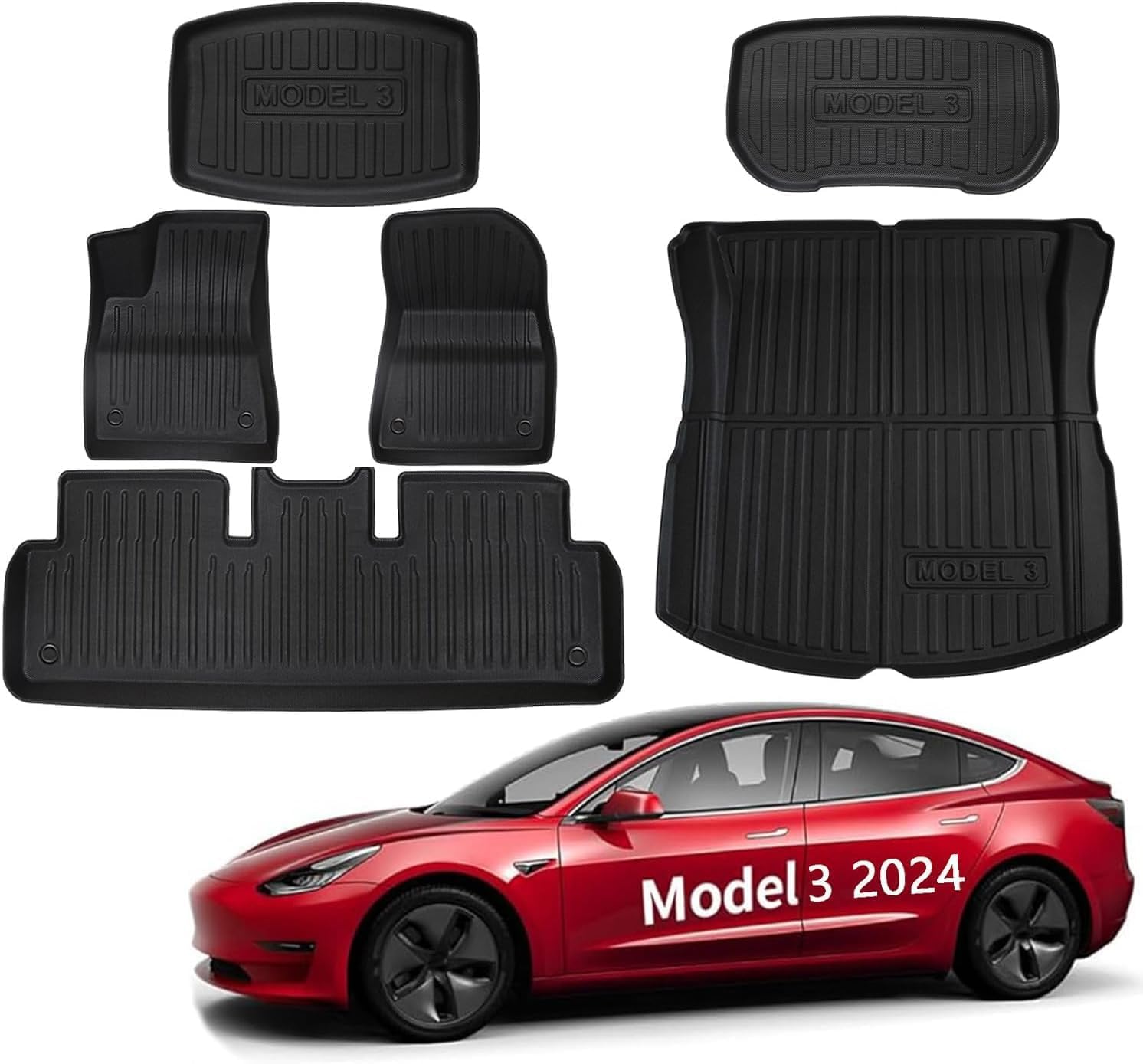 2024 Model 3 Highland Fußmatten, Komplettes Set Fußmatten vorne hinten Kofferraummatte für 2024 Model 3 Highland, Premium-Allwetter rutschfeste wasserdichte Bodeneinlagen 6 Stück von Einesin