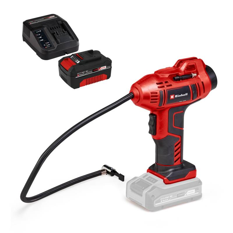 Einhell Akku-Autokompressor CE-CC 18 Li Power X-Change (Li-Ion, 18 V, max. 11 bar, 60 cm Druckluftschlauch, automat. Abschaltfunktion, Lieferung inkl. 4,0 Ah Akku und Ladegerät) von Einhell