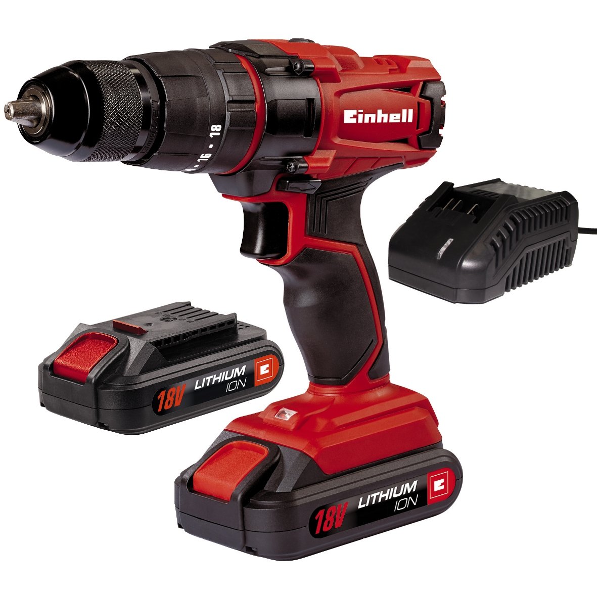 Einhell Bohrschrauber TC-CD 18 – 2 Li mit Koffer rot/schwarz, rot, TC-CD 18-2 Li-i (2x1,5 Ah), 18 voltsV von Einhell