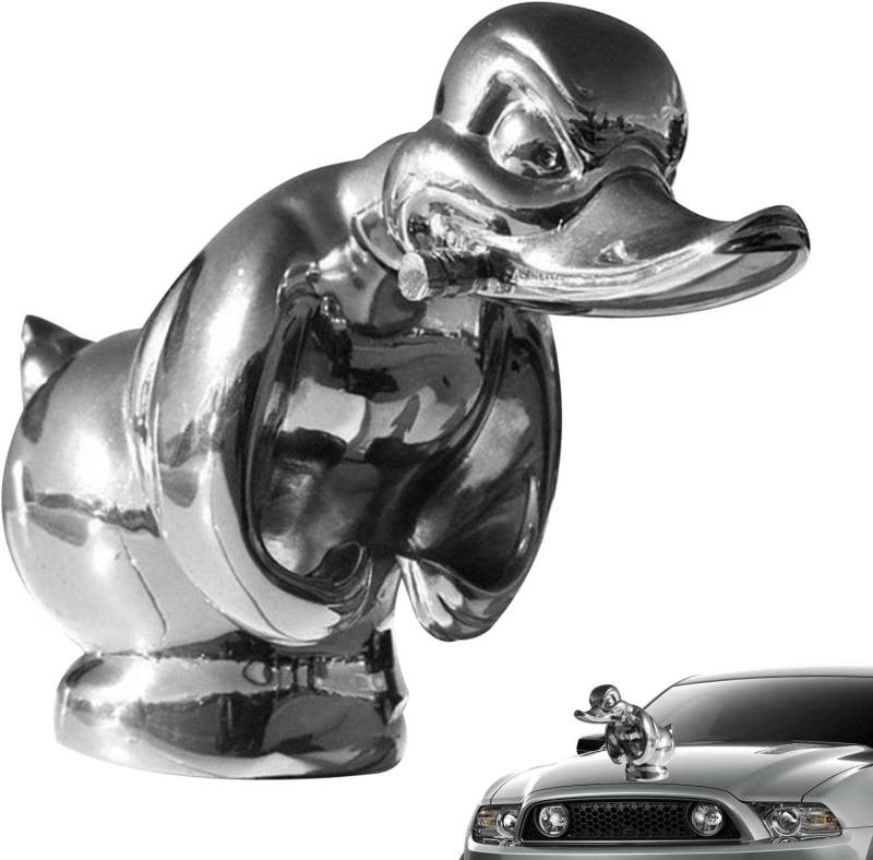 Eivdru Wütende Gummiente Kühlerfigur, Coole Enten-Verzierung, Auto-Emblem, Vorderseite des Auto-Abzeichens, Motorhaube, Verzierung, Dekoration, Styling-Zubehör(Silber-) von Eivdru