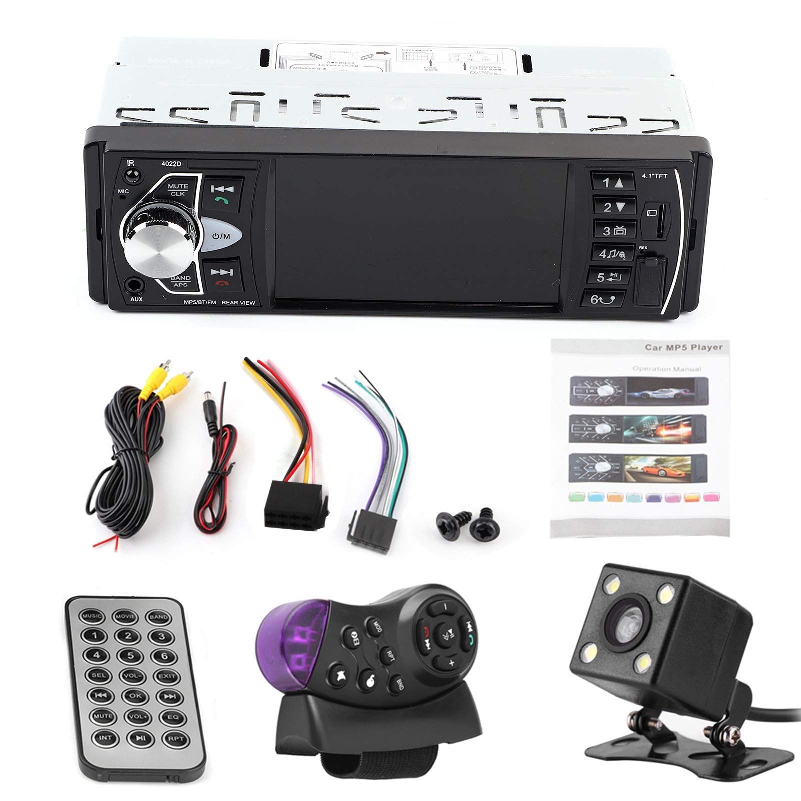 Auto MP5 Player, 4,1 Zoll HD Bluetooth Radio Auto Video Player Freisprecheinrichtung Videowiedergabe FM Radio AUX-Speicherkarte USB-Fernbedienung (mit Kamera) von Ejoyous