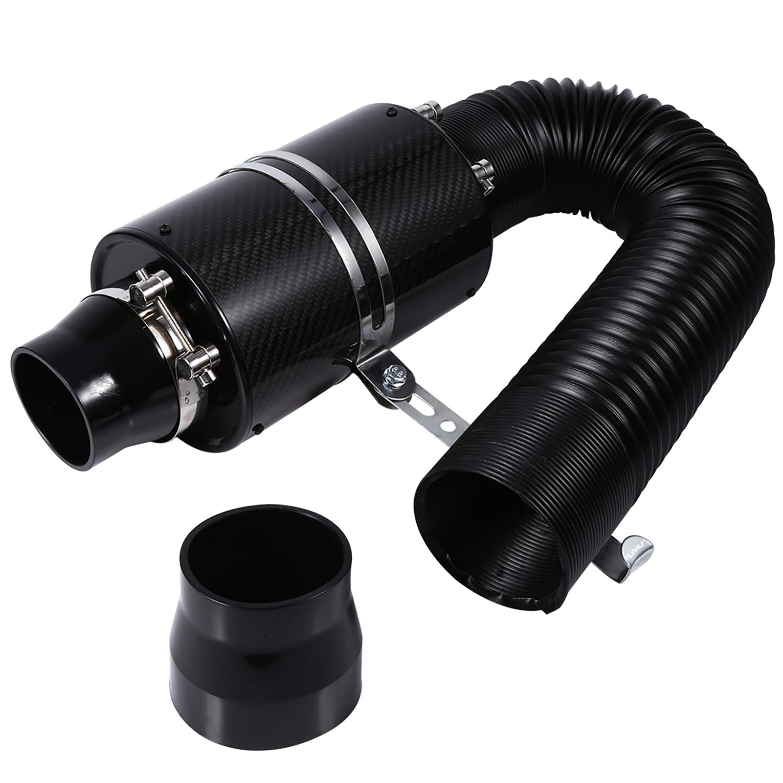 Autoluftfilter Kaltlufteinlass Kohlenstoff-Faser 76 mm airbox universal, Kohlefaser Kaltluftfilter Zuführung geschlossene Ansaugleitung Induktionsschlauch air intake kit (schwarz) von Ejoyous