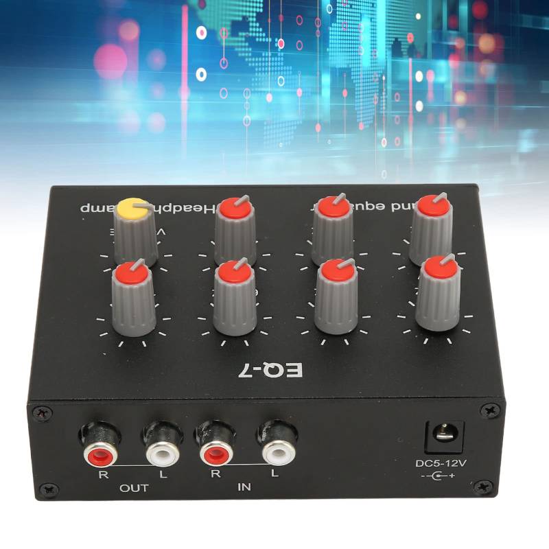 Ejoyous 7 Band Grafik Equalizer, Auto Equalizer Dual Kanal Sound Equalizer Dj-Mixer, für Aufnahmen Streaming Podcasting 3,5 mm Schnittstelle EQ Ausgang Eingang von Ejoyous