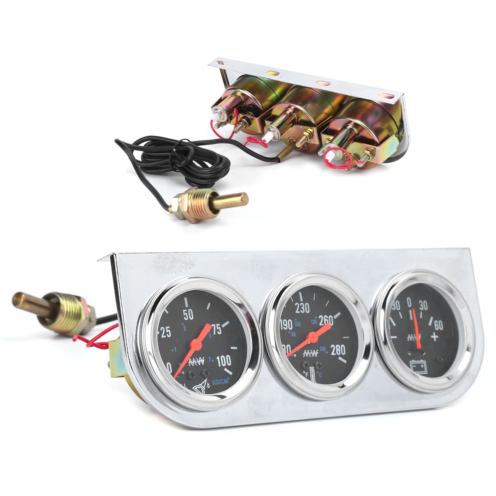 Ejoyous Auto Dreifachanzeige, 2-Zoll Voltmeter Wasserthermometer Ölschutzmessgerät 3-in-1 Wassertemperaturanzeige mit Sensor Dreifachmessgeräte für 12-V-Auto-Boots-LKW von Ejoyous