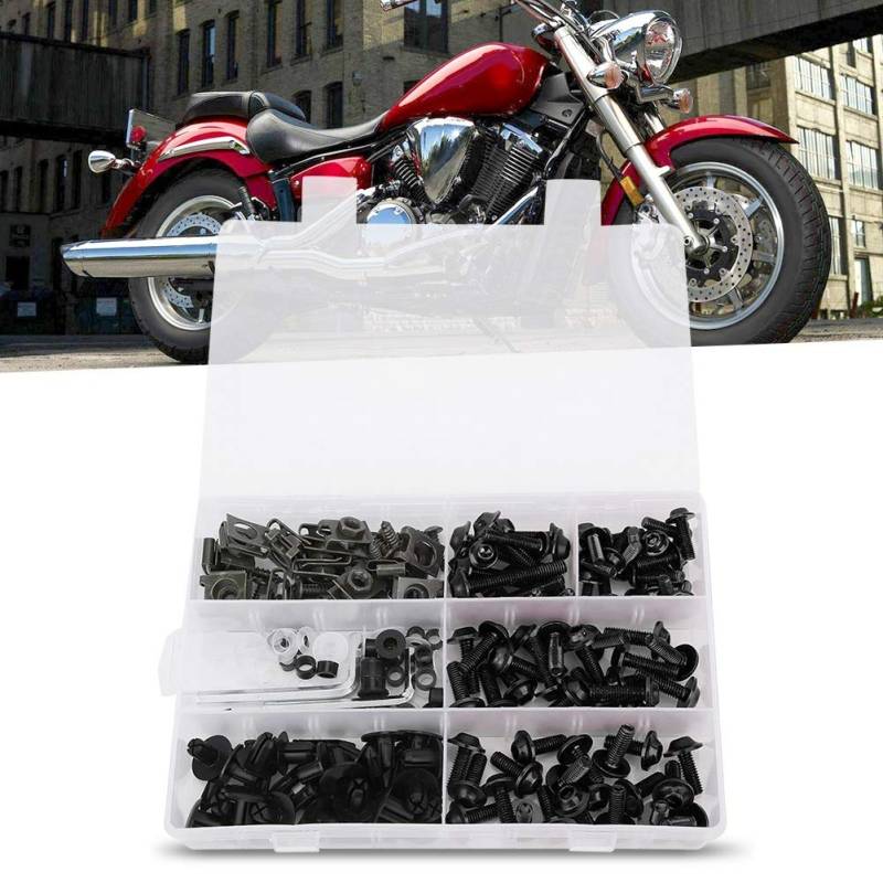 Ejoyous Verkleidungsschrauben Motorrad 198pcs, Motorrad Verkleidung Schrauben Set Verkleidungsschraubensatz mit M6 M5 Schrauben Plastikstift, Motorräder Modifizierte Zubehör (Black) von Ejoyous