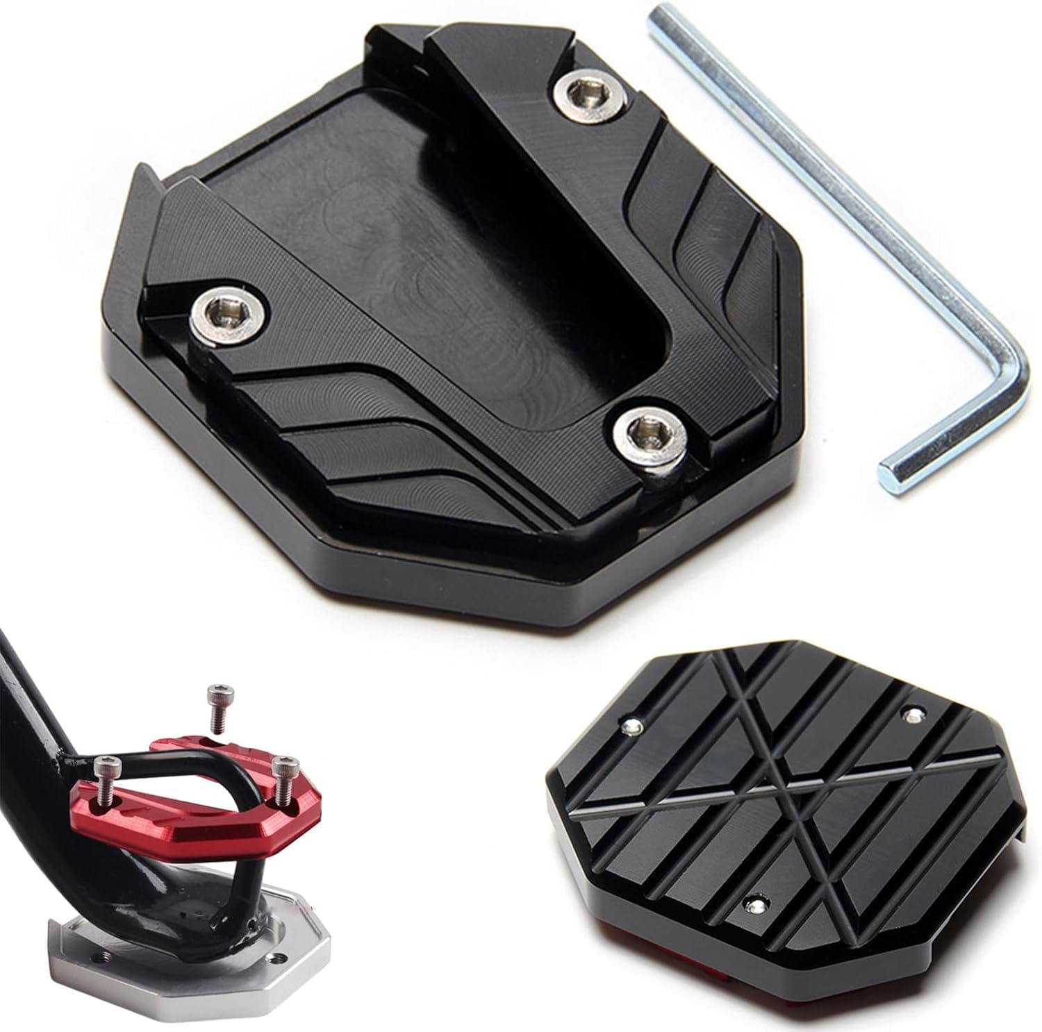 Motorrad Seitenständer Fuß-Verbreiterung Ständer Platte Pad Hohe Festigkeit Kickstand Pad Platte Unterstützung Accessory Motorrad Unterstützung Stützplatte (Schwarz) von Ejoyous