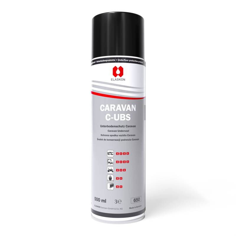 ELASKON C-UBS Caravan Unterbodenschutz Spray 500 ml/Korrosionsschutz Spray und Rostschutz Spray/Unterbodenschutz für Wohnwagen und Caravan/Unterbodenschutz Bitumenbasis Aerosoldose von ELASKON