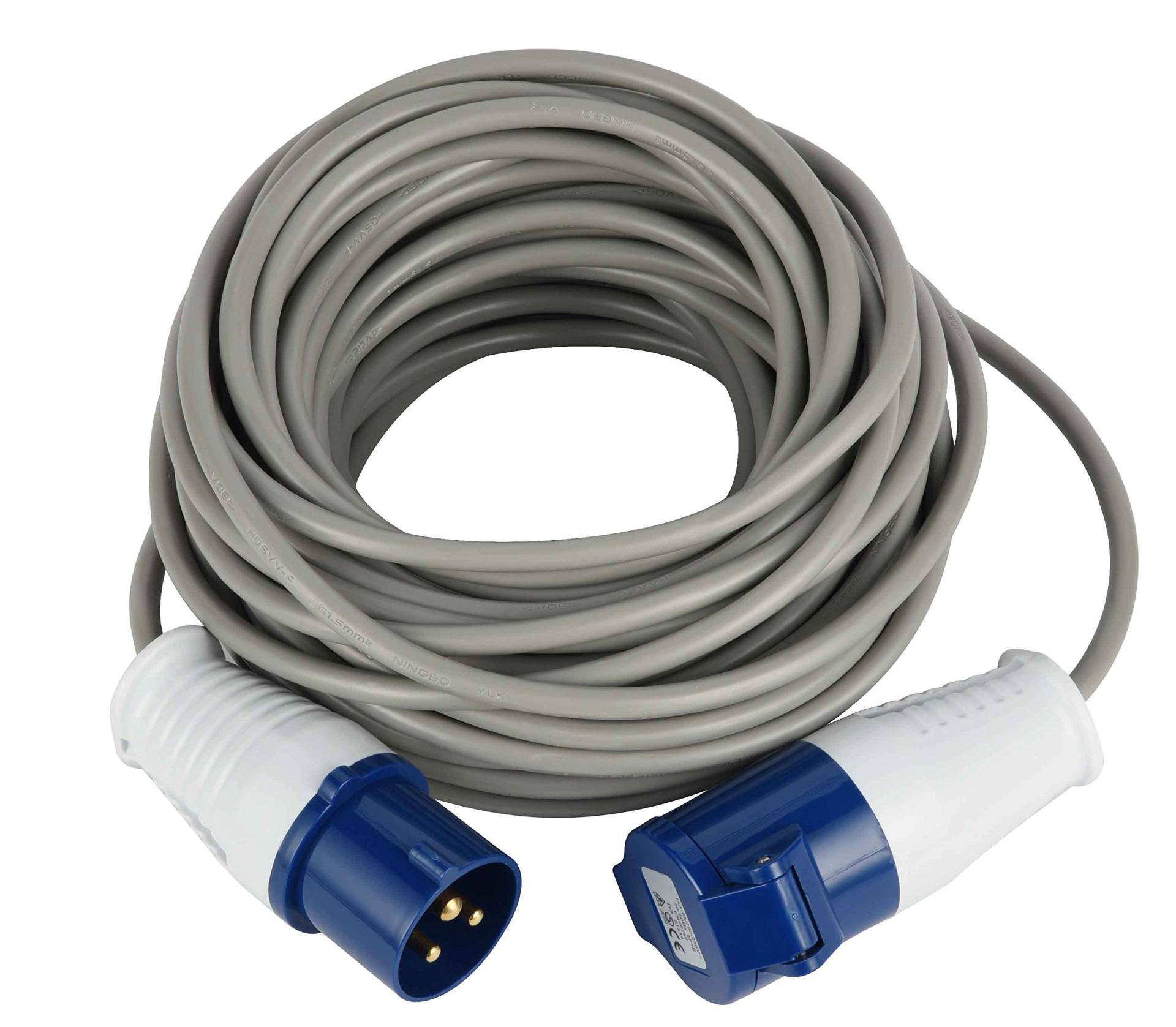 Electraline 46148 Verlängerung 20 mt Industriesteckdose IEC 3-poliger Stecker Geeignet für Camper, Camping, Caravan, Boot, Baustelle-Grau, IP40 von Electraline