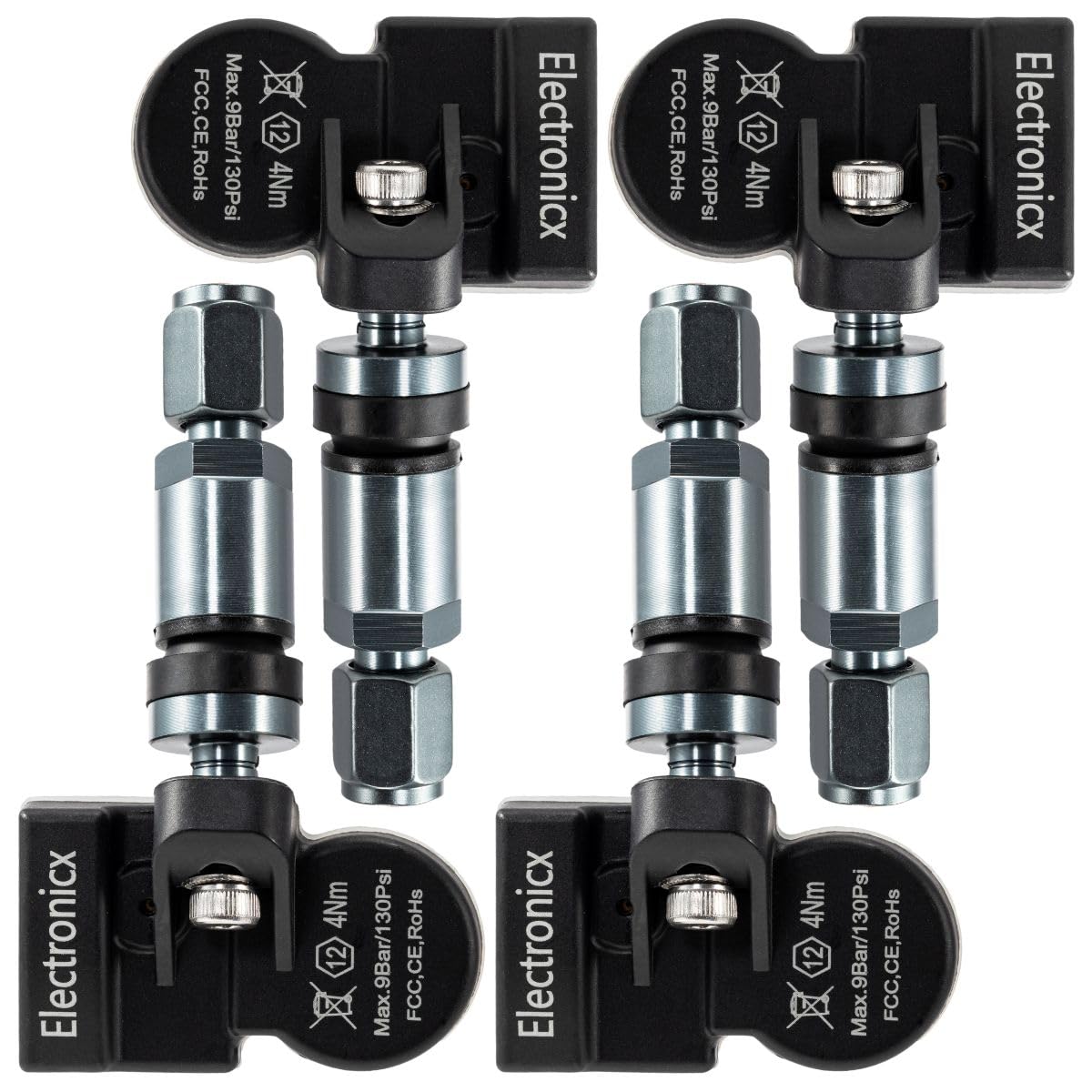 4x RDKS TPMS Reifendrucksensor Reifendruckkontrollsystem Metallventil DarkGrey passend für AMG(W197) von Electronicx