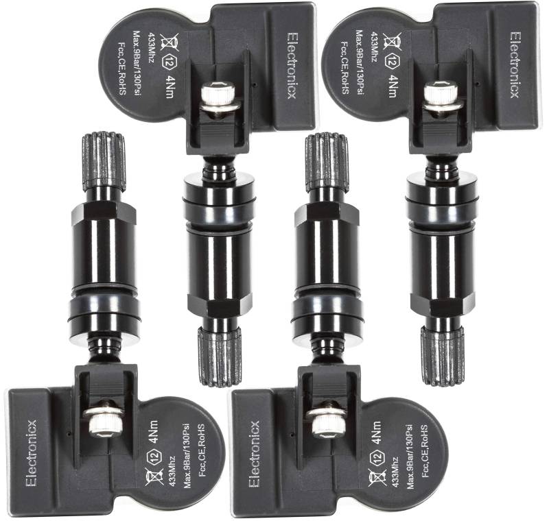 4x RDKS TPMS Reifendrucksensor Reifendruckkontrollsystem Metallventil Schwarz passend für Mazda 2 DY/DE/DJ, 5 CW, CX5, CX7 ER, CX9 TB1, MX5 NC/ND von Electronicx