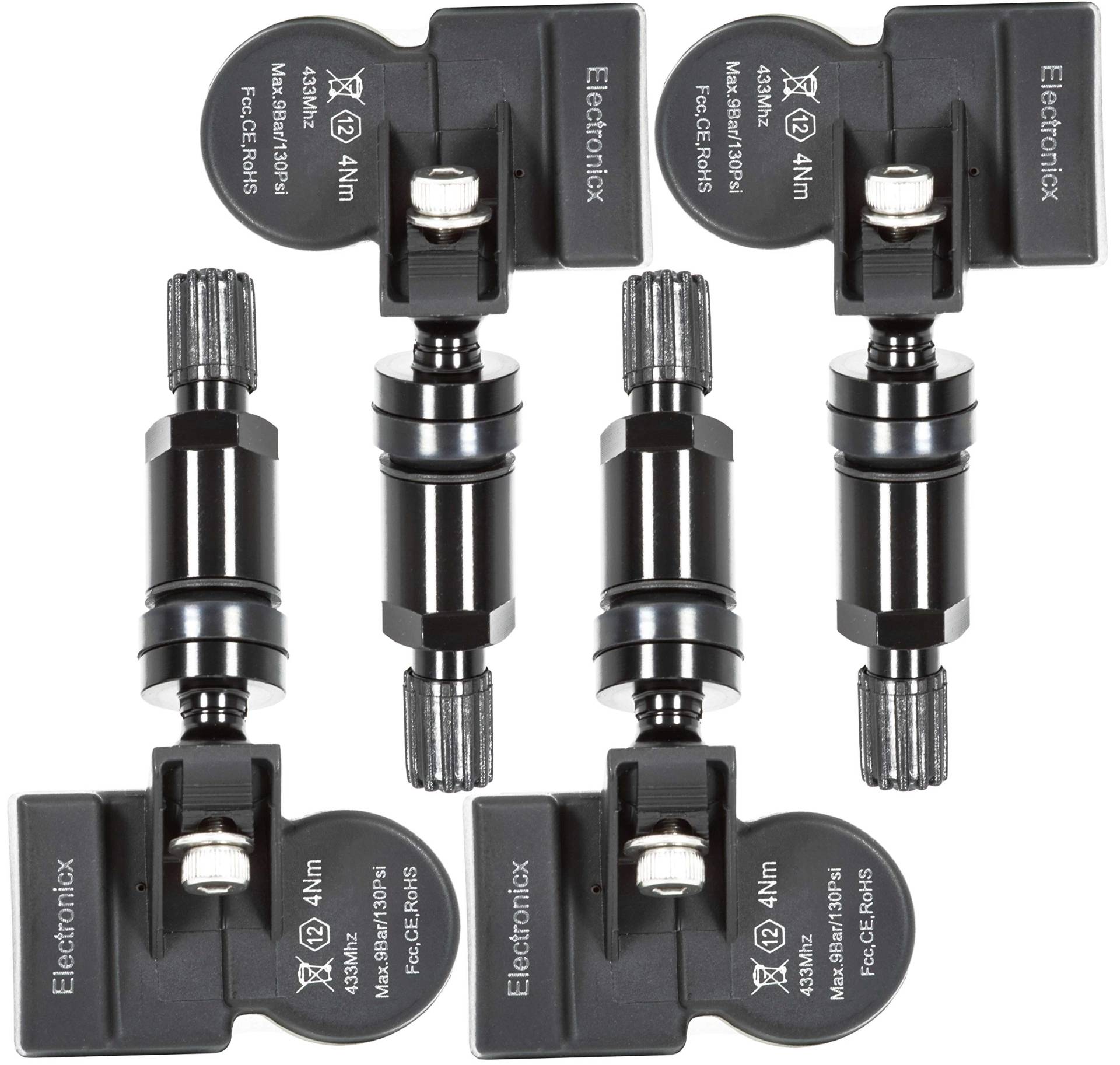 4x RDKS TPMS Reifendrucksensor Reifendruckkontrollsystem Metallventil Schwarz kompatibel mit Ford Mustag Fiesta ST von Electronicx