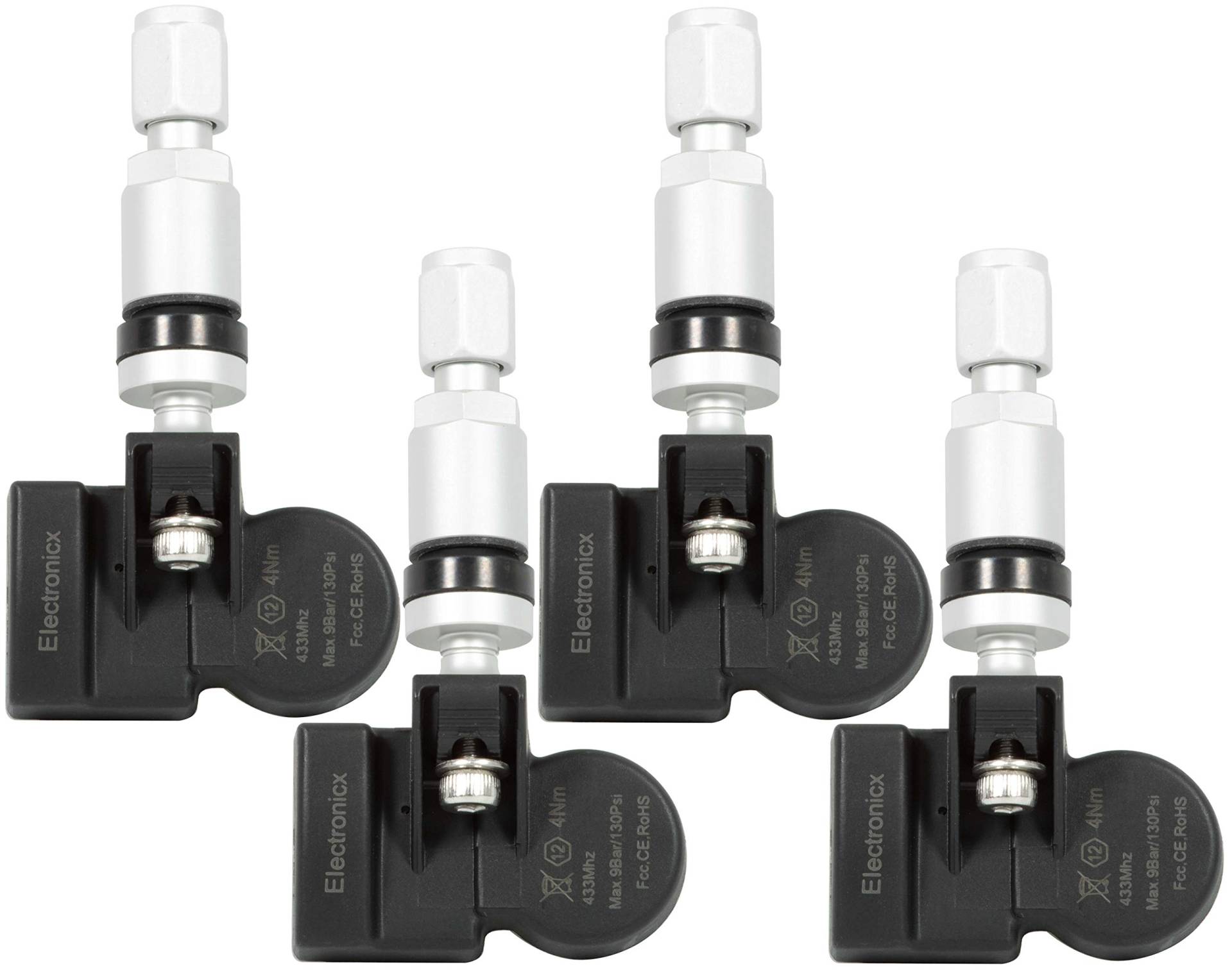 4x RDKS TPMS Reifendrucksensor Reifendruckkontrollsystem Metallventil Silber passend für 9-5 Volt Ampera Astra Cascada 13348393 von Electronicx