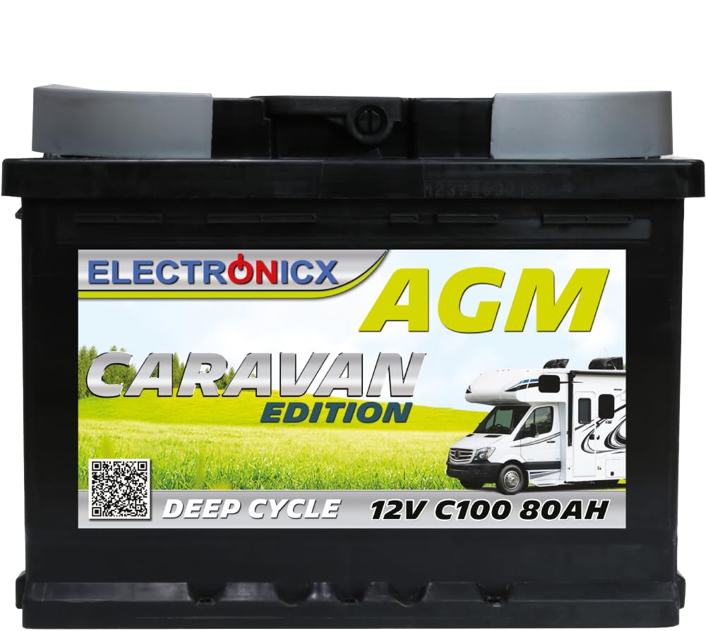 AGM Batterie 80Ah 12V batterie für Wohnwagen, Solarbatterie Camping-Batterie, Mover Wohnmobil, Solar Akku Versorgungsbatterie 80 Ah Bootsbatterie AGM von Electronicx