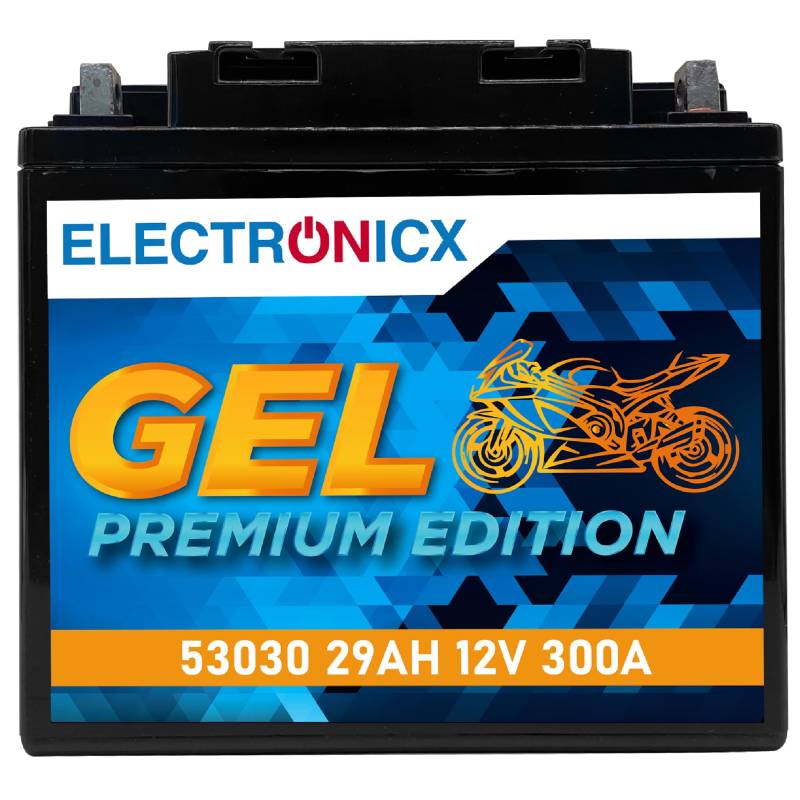 ELECTRONICX GEL-Motorradbatterie Y60-N30L-A 12V 29Ah 300A/EN – Vorgeladen, Wartungsfrei, Auslaufsicher – Hohe Startkraft, Doppelte Lebensdauer – Perfekt für Motorräder mit ABS und Off-Road Einsatz von Electronicx