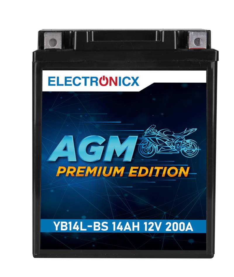 Electronicx AGM-Motorradbatterie 12V 14Ah 200A – Wartungsfrei, Hohe Startleistung, Langlebig – Ersetzt YB14L-A2, YB14L-B2, YTX14AHL-BS – Ideal für Motorräder, Quads & Roller von Electronicx