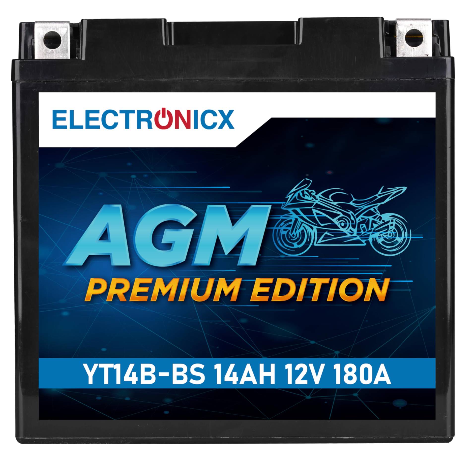 Electronicx AGM Motorradbatterie 12V 14Ah YT14B-BS – Wartungsfrei, Hohe Startleistung, Langlebig – Ideal für Tourer, Sportler, Chopper, Enduro & mehr von Electronicx