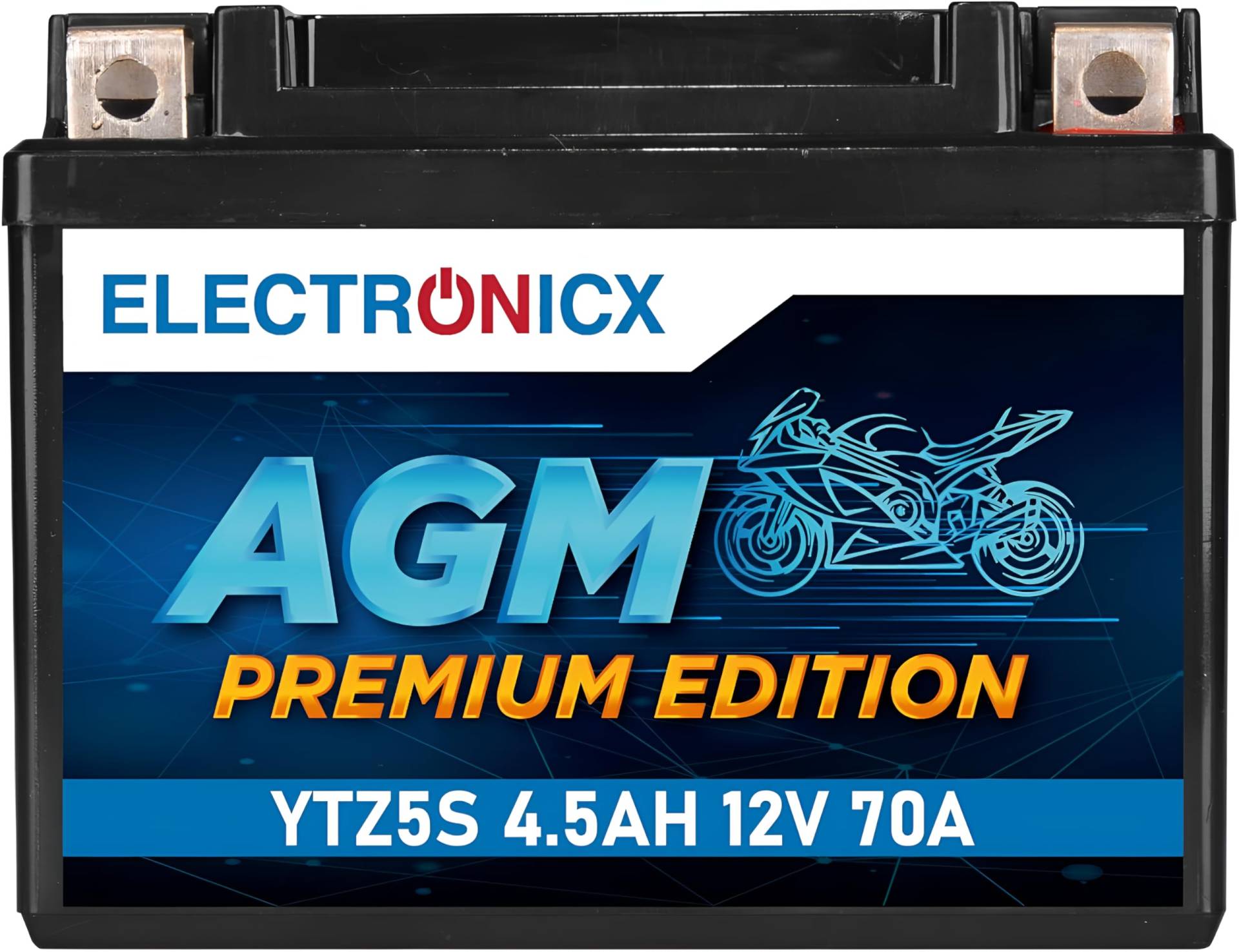 Electronicx AGM Motorradbatterie 12V 4,5Ah 70A YTZ5-S – Wartungsfrei, Hohe Startleistung, Vibrationsresistent – Perfekt für Roller, Quad, ATV, Tourer, Enduro & mehr von Electronicx