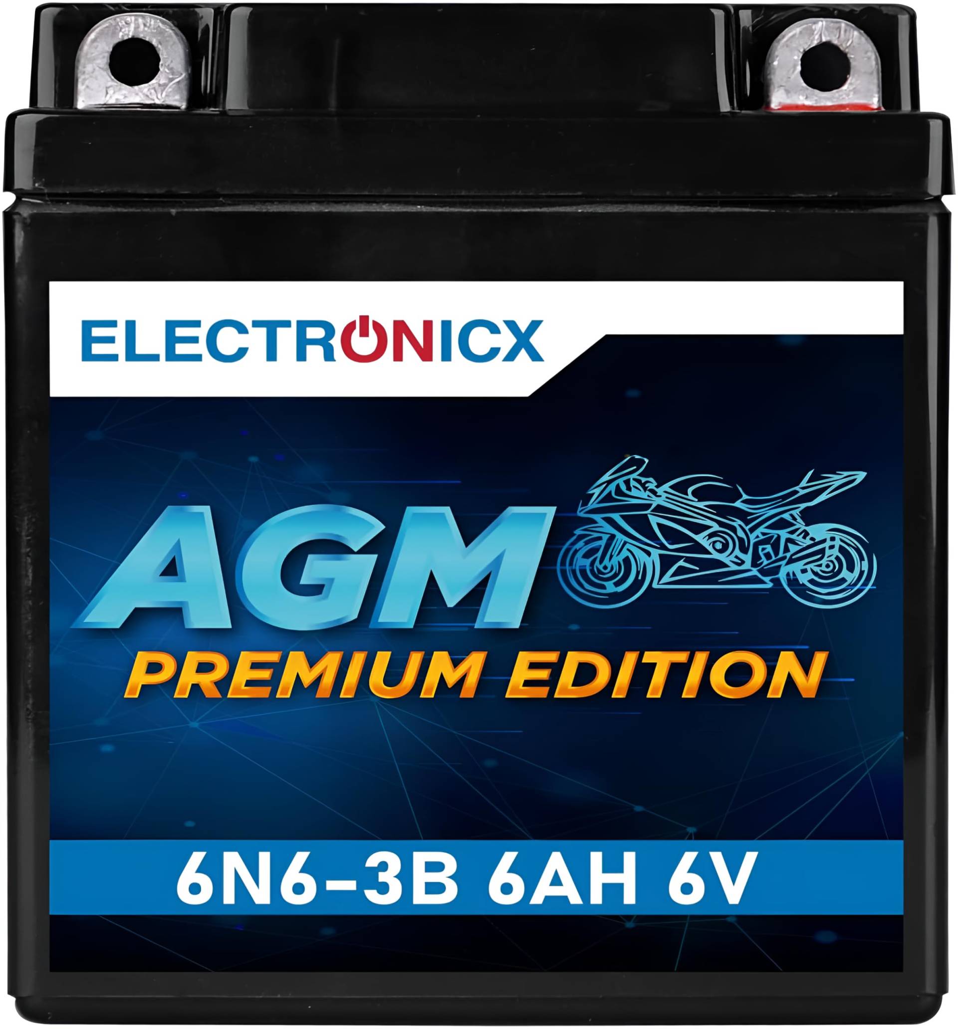 Electronicx AGM-Motorradbatterie 6N6-3B 6V 6Ah – Wartungsfrei, Hohe Startleistung, Langlebig – Perfekt für Honda, Yamaha & Schaltmopeds von Electronicx