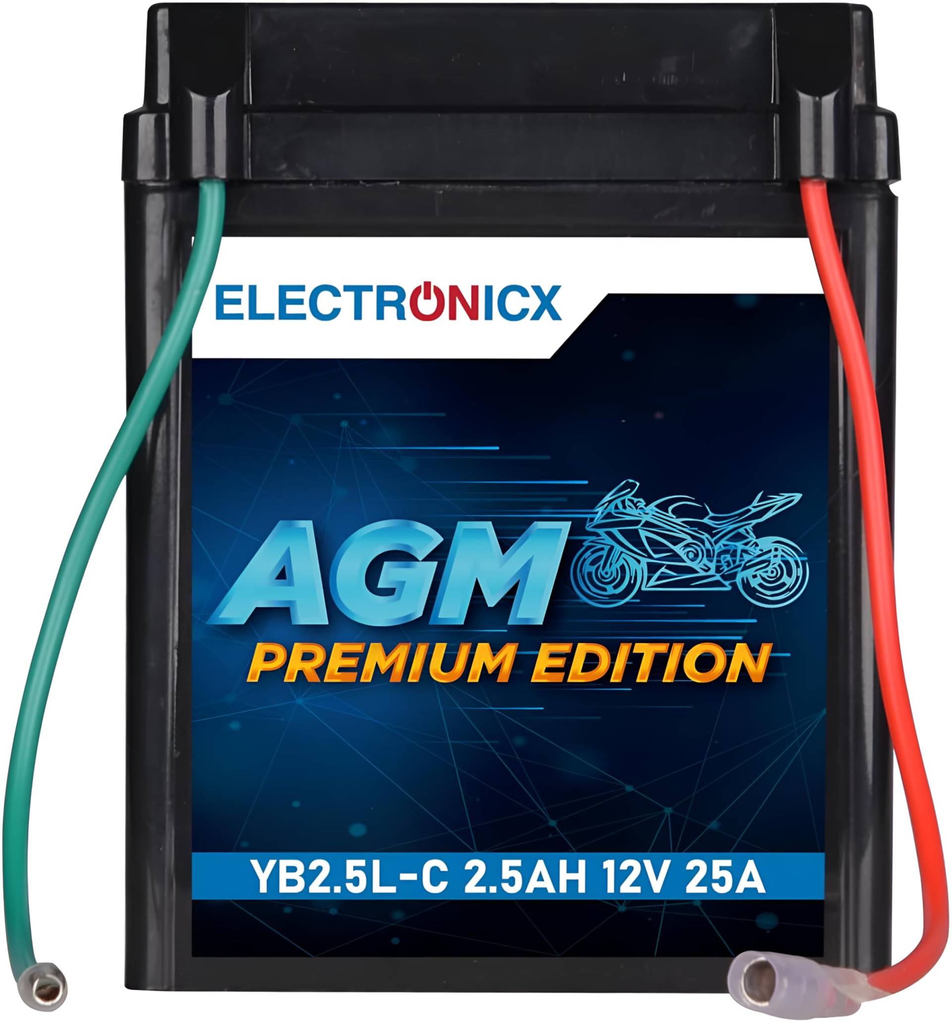 Electronicx AGM-Motorradbatterie YB2.5L-C 12V 2,5Ah – Wartungsfrei, Hohe Startkraft, Langlebig – Ideal für Motorräder, Roller, ATV und Rasenmäher von Electronicx