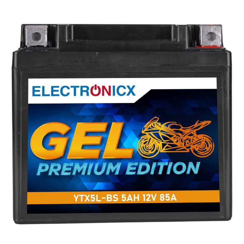 Electronicx GEL Motorradbatterie 12V 5Ah 85A YTX5L-BS – Wartungsfrei, Vibrationsresistent, Auslaufsicher – Perfekt für Roller, Tourer, Sportler, Enduro und Chopper von Electronicx