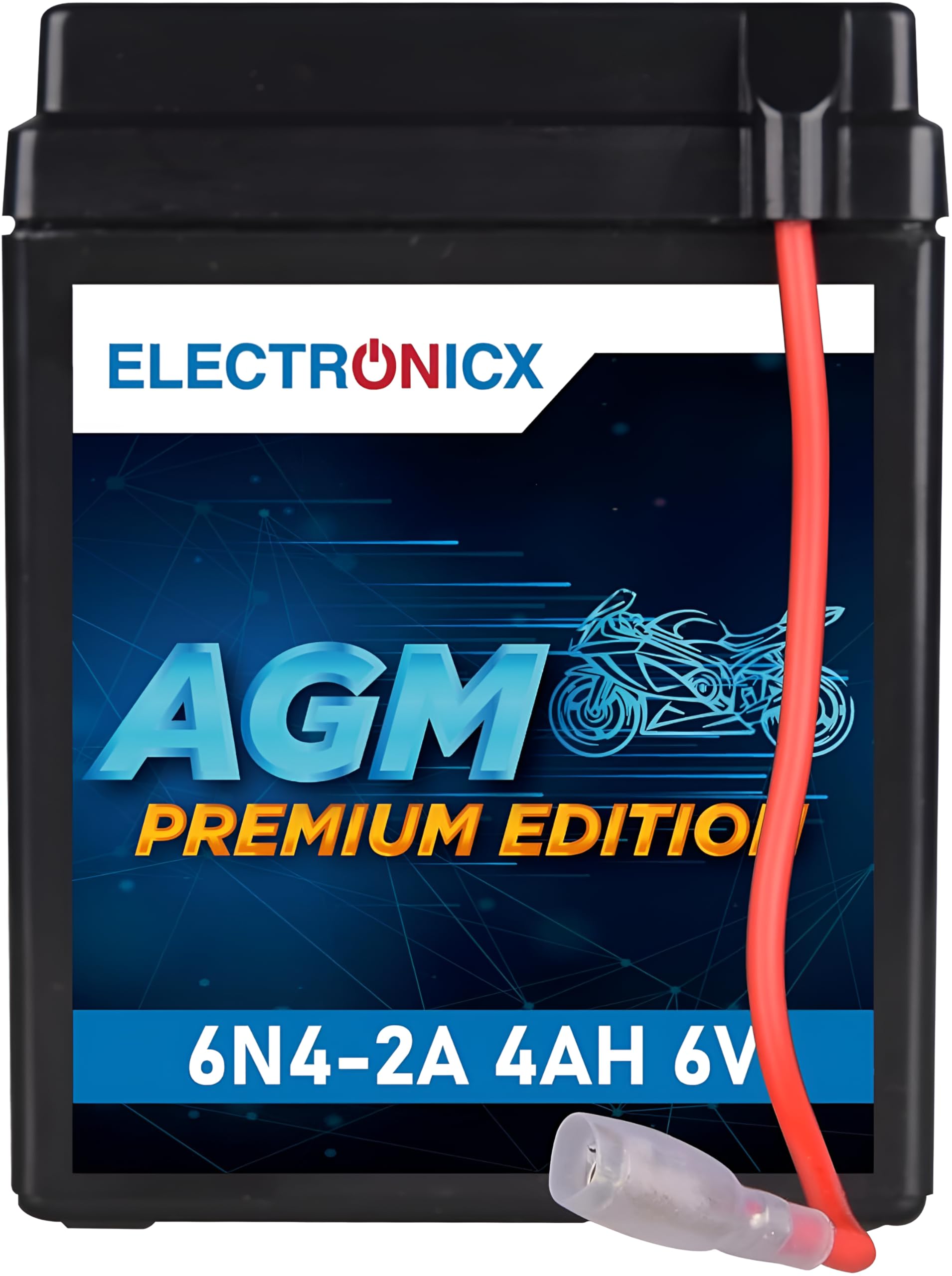 Electronicx Premium 6N4-2A-4 AGM Motorradbatterie 6V 4Ah – Wartungsfrei, Hohe Startleistung, Kipp- & auslaufsicher – Ersatz für 00414, 6N4-2A-7 von Electronicx