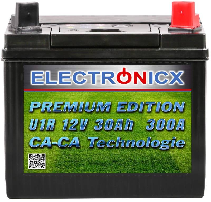 Electronicx Premium Rasentraktor Batterie 12V 30Ah Aufsitzrasenmäher Akku Rasenmäher Pluspol Rechts, Starterbatterie für Rasenmähertraktor Aufsitzmäher, 30 Ah U1R von Electronicx