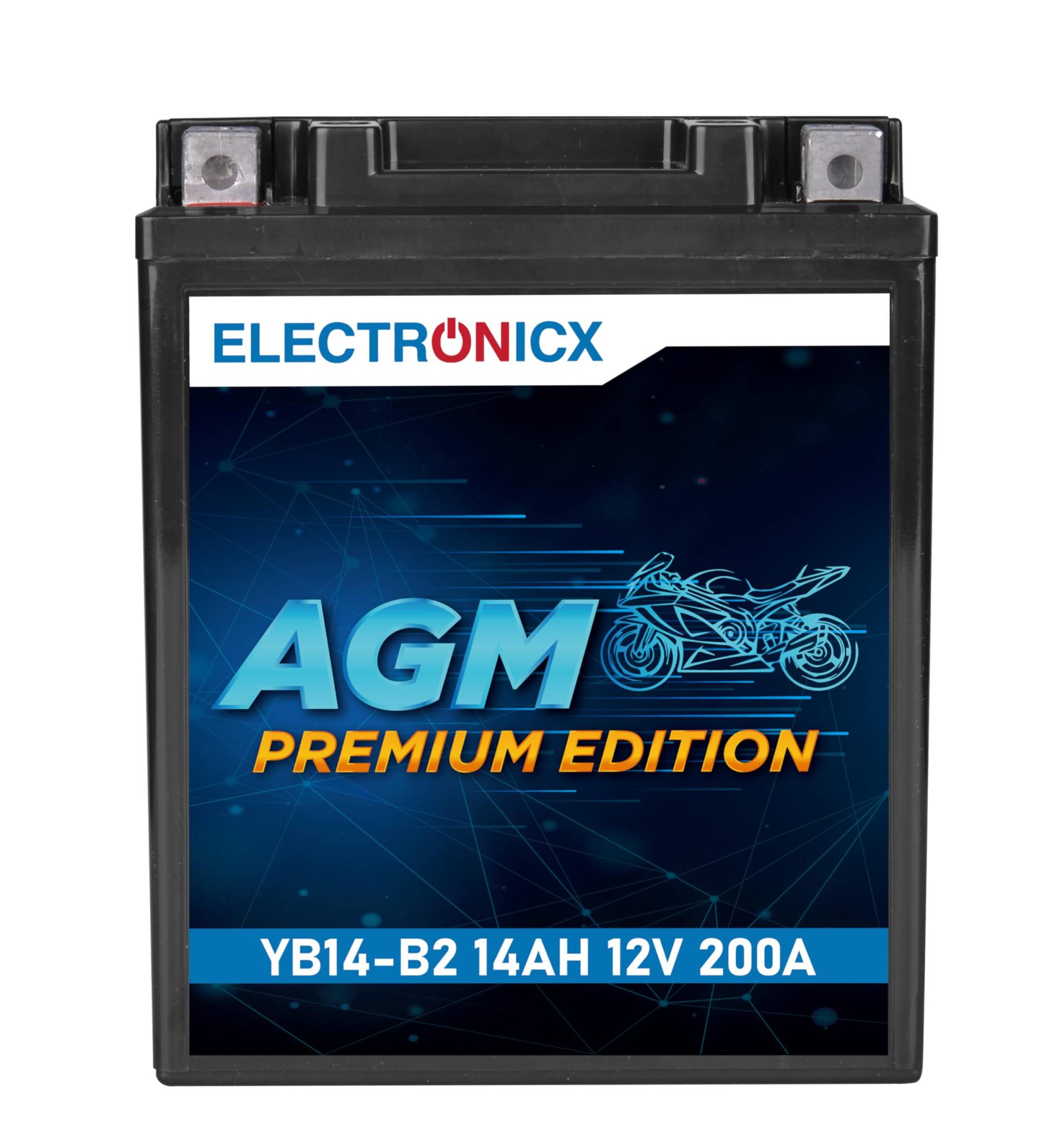 Electronicx YB14-B2 GEL Motorradbatterie 12V 14Ah 200A/EN – Wartungsfrei, Doppelte Lebensdauer, Hohe Startleistung – Perfekt für Motorräder mit hohem Energiebedarf von Electronicx