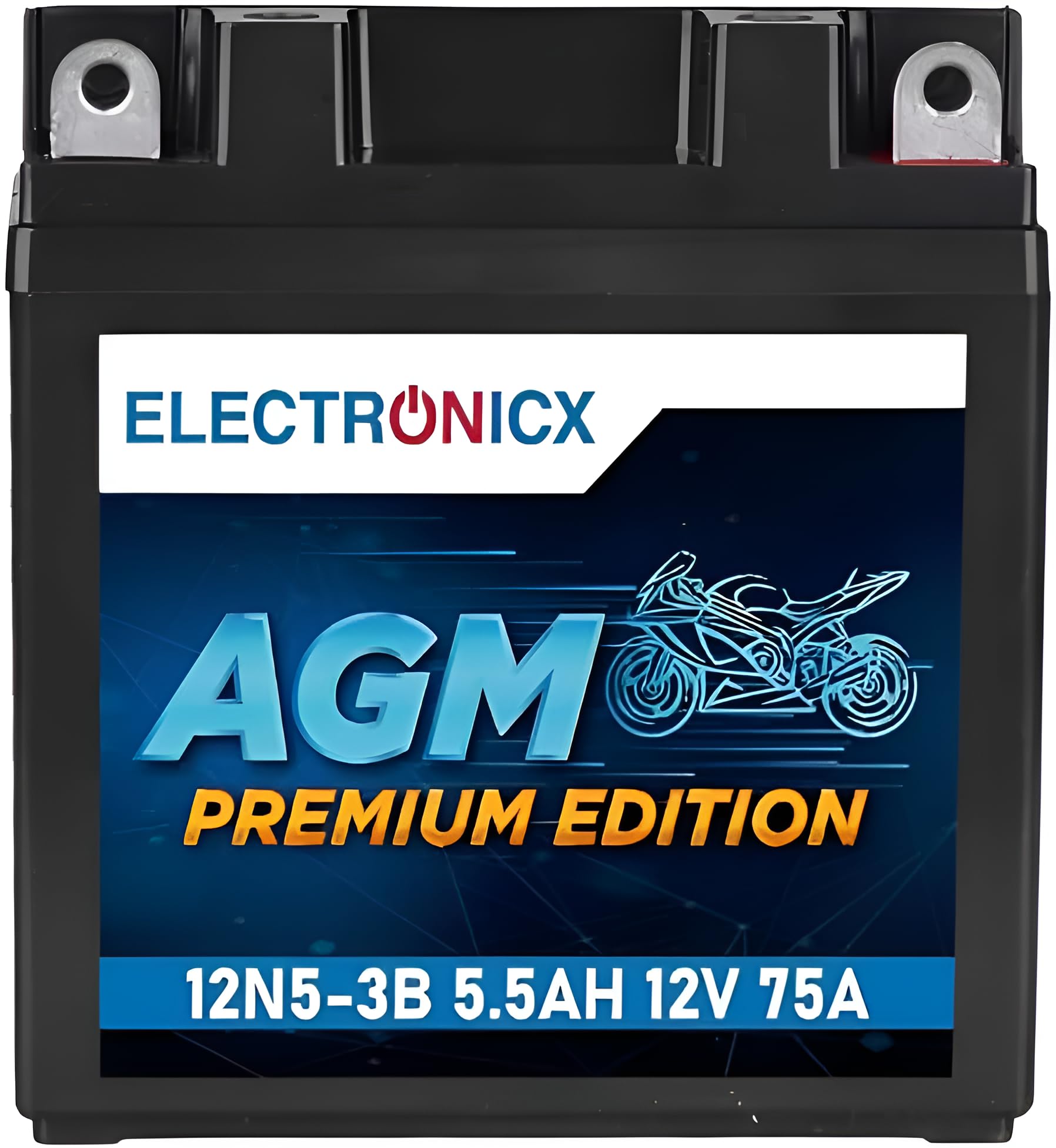 Electronicx YB5L-B AGM Motorradbatterie 12V 5.5Ah 75A – Wartungsfrei, Langlebig, Hohe Startkraft – Perfekt für Roller & Motorräder – Ersetzt 50512 CB5L-B 12N5.5-3B von Electronicx