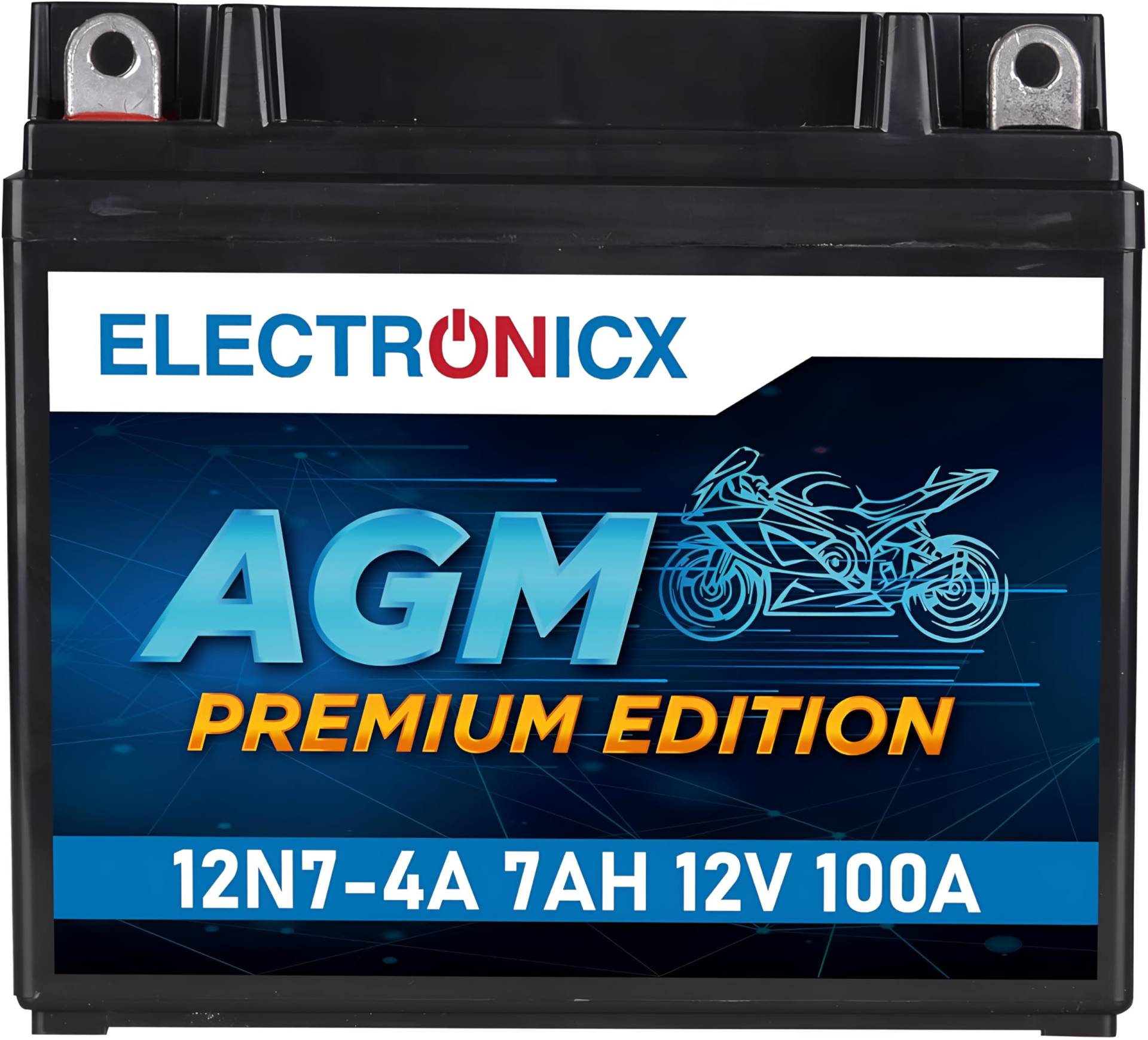 Electronicx YB7-A AGM Motorradbatterie 12V 7Ah 100A/EN 12N7-4A – Wartungsfrei, Auslaufsicher, Hohe Startleistung – Doppelte Lebensdauer, Vorgeladen – Perfekt für Motorräder, Roller & ATV von Electronicx