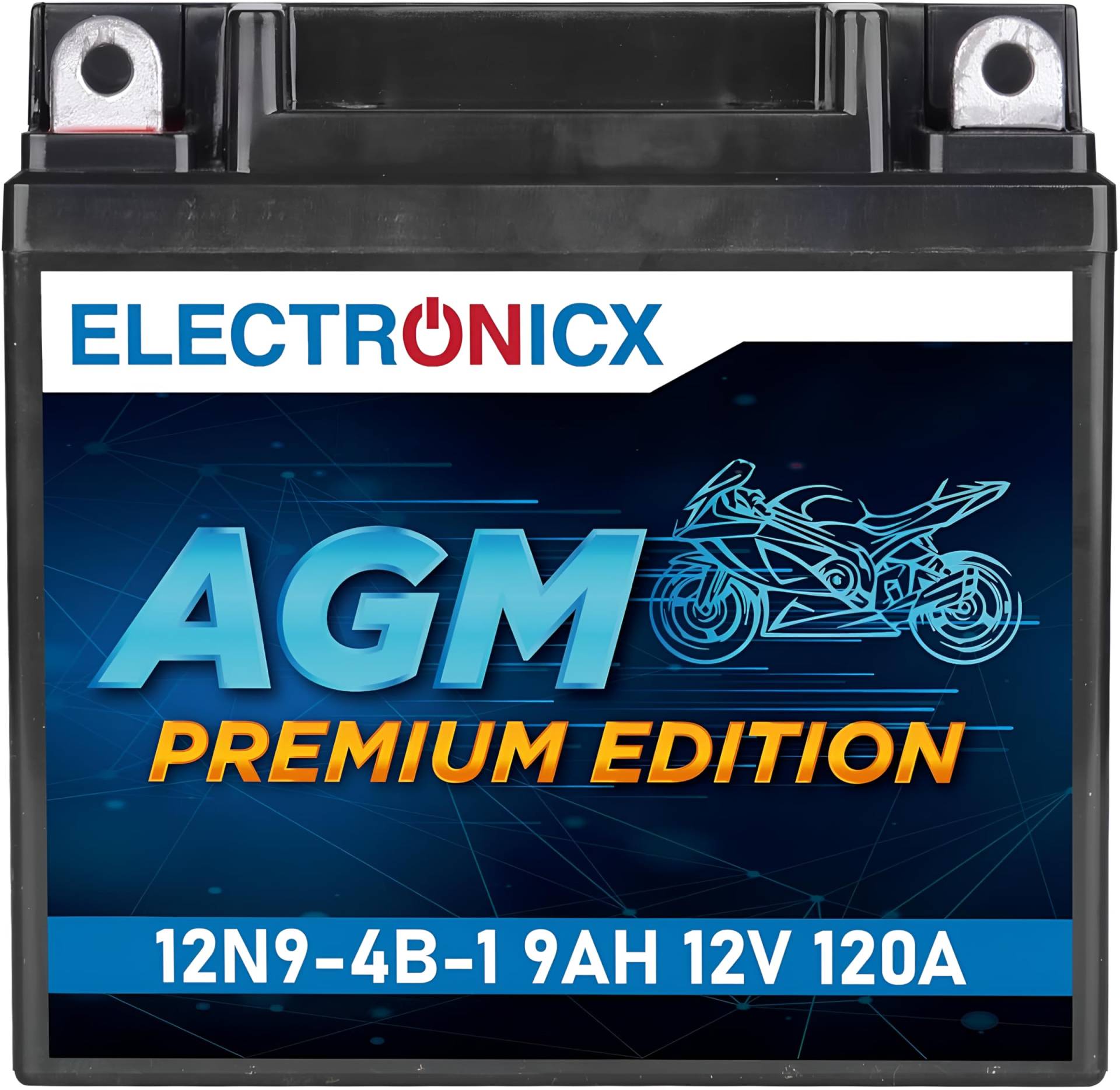 Electronicx YB9-B AGM Motorradbatterie 12V 9Ah - Wartungsfrei, Hohe Startleistung, Tiefenentladungssicher - Ideal für Motorrad & Roller - Ersatz für YB9-BS CB9-B 12N9-4B-1 GM9Z von Electronicx