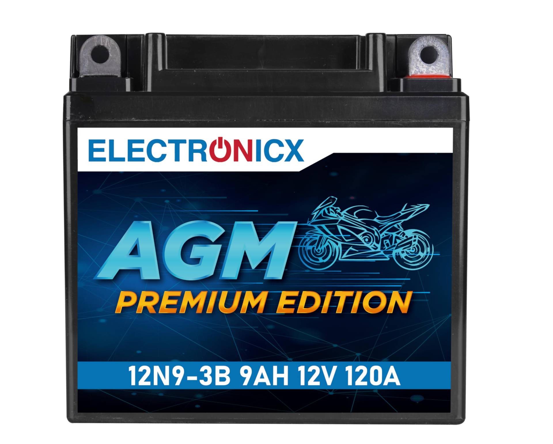 Electronicx YB9L-B AGM Motorradbatterie 12V 9Ah 120A/EN 12N9-3B – Wartungsfrei, Auslaufsicher, Hohe Startleistung, Langlebig, Vibrationsresistent, Schnellladefähig von Electronicx