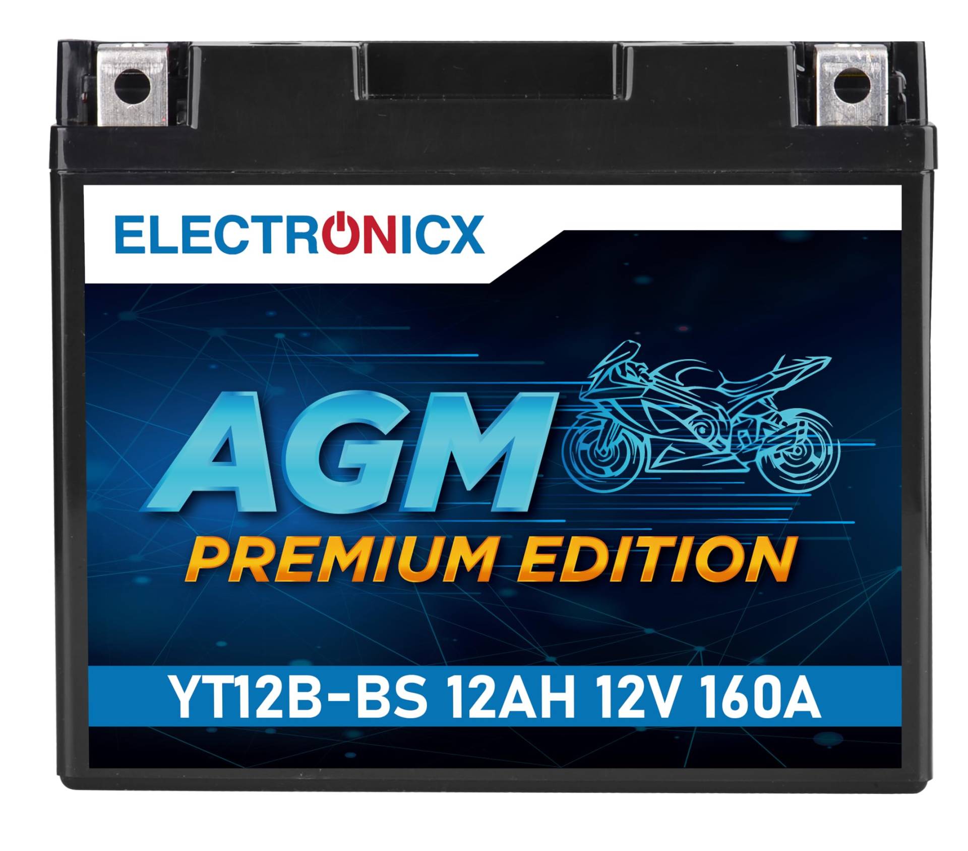 Electronicx YT12B-BS AGM Motorradbatterie 12V 12Ah 160A/EN – Wartungsfrei, Hohe Startleistung, Langlebig – Auslaufsicher, Rüttelfest, Sofort Einsatzbereit von Electronicx